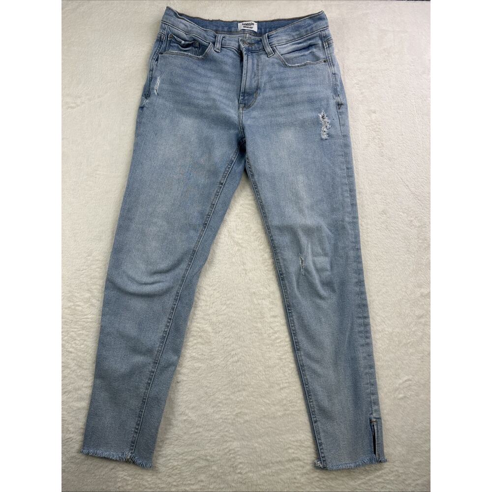 Kensie Vintage Luxe Jeans Women Size 6/28 Light Blue Distressed Frayed Hem Split